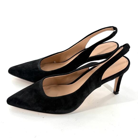 Banana Republic Slingback Kitten Heels 6 Black Suede Pumps Academia Capsule Work - Picture 2 of 6